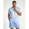 Ekouaer Mens Silk Satin Pajamas Set, Short Sleeve Sleepwear Lightweight Button Up Lounge Pjs Set with Pockets S-4XL(Blue Botanical Print)