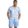 Ekouaer Mens Silk Satin Pajamas Set, Short Sleeve Sleepwear Lightweight Button Up Lounge Pjs Set with Pockets S-4XL(Blue Botanical Print)