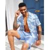 Ekouaer Mens Silk Satin Pajamas Set, Short Sleeve Sleepwear Lightweight Button Up Lounge Pjs Set with Pockets S-4XL(Blue Botanical Print)