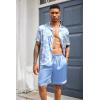 Ekouaer Mens Silk Satin Pajamas Set, Short Sleeve Sleepwear Lightweight Button Up Lounge Pjs Set with Pockets S-4XL(Blue Botanical Print)