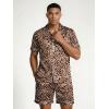 Ekouaer Mens Silk Satin Pajamas Set, Short Sleeve Sleepwear Lightweight Button Up Lounge Pjs Set with Pockets S-4XL(Brown Leopard)