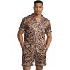 Ekouaer Mens Silk Satin Pajamas Set, Short Sleeve Sleepwear Lightweight Button Up Lounge Pjs Set with Pockets S-4XL(Brown Leopard)