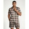 Ekouaer Mens Silk Satin Pajamas Set, Short Sleeve Sleepwear Lightweight Button Up Lounge Pjs Set with Pockets S-4XL(Brown Plaid)