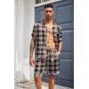 Ekouaer Mens Silk Satin Pajamas Set, Short Sleeve Sleepwear Lightweight Button Up Lounge Pjs Set with Pockets S-4XL(Brown Plaid)