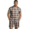 Ekouaer Mens Silk Satin Pajamas Set, Short Sleeve Sleepwear Lightweight Button Up Lounge Pjs Set with Pockets S-4XL(Brown Plaid)