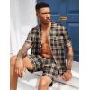 Ekouaer Mens Silk Satin Pajamas Set, Short Sleeve Sleepwear Lightweight Button Up Lounge Pjs Set with Pockets S-4XL(Brown Plaid)
