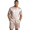 Ekouaer Mens Silk Satin Pajamas Set, Short Sleeve Sleepwear Lightweight Button Up Lounge Pjs Set with Pockets S-4XL(Champagne)