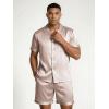 Ekouaer Mens Silk Satin Pajamas Set, Short Sleeve Sleepwear Lightweight Button Up Lounge Pjs Set with Pockets S-4XL(Champagne)