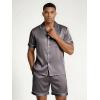 Ekouaer Mens Silk Satin Pajamas Set, Short Sleeve Sleepwear Lightweight Button Up Lounge Pjs Set with Pockets S-4XL(Dark Gray)