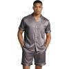 Ekouaer Mens Silk Satin Pajamas Set, Short Sleeve Sleepwear Lightweight Button Up Lounge Pjs Set with Pockets S-4XL(Dark Gray)
