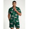 Ekouaer Mens Silk Satin Pajamas Set, Short Sleeve Sleepwear Lightweight Button Up Lounge Pjs Set with Pockets S-4XL(Deep Teal/Tiger)