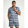 Ekouaer Mens Silk Satin Pajamas Set, Short Sleeve Sleepwear Lightweight Button Up Lounge Pjs Set with Pockets S-4XL(Diamond Pattern)