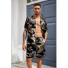 Ekouaer Mens Silk Satin Pajamas Set, Short Sleeve Sleepwear Lightweight Button Up Lounge Pjs Set with Pockets S-4XL(Gold Tropical Print)