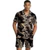 Ekouaer Mens Silk Satin Pajamas Set, Short Sleeve Sleepwear Lightweight Button Up Lounge Pjs Set with Pockets S-4XL(Gold Tropical Print)