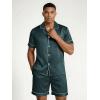 Ekouaer Mens Silk Satin Pajamas Set, Short Sleeve Sleepwear Lightweight Button Up Lounge Pjs Set with Pockets S-4XL(Lake Blue Leopard)
