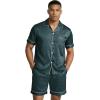 Ekouaer Mens Silk Satin Pajamas Set, Short Sleeve Sleepwear Lightweight Button Up Lounge Pjs Set with Pockets S-4XL(Lake Blue Leopard)