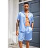 Ekouaer Mens Silk Satin Pajamas Set, Short Sleeve Sleepwear Lightweight Button Up Lounge Pjs Set with Pockets S-4XL(Light Blue)