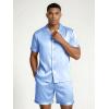 Ekouaer Mens Silk Satin Pajamas Set, Short Sleeve Sleepwear Lightweight Button Up Lounge Pjs Set with Pockets S-4XL(Light Blue)