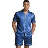 Ekouaer Mens Silk Satin Pajamas Set, Short Sleeve Sleepwear Lightweight Button Up Lounge Pjs Set with Pockets S-4XL(Navy Blue)