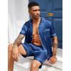 Ekouaer Mens Silk Satin Pajamas Set, Short Sleeve Sleepwear Lightweight Button Up Lounge Pjs Set with Pockets S-4XL(Navy Blue)