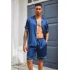 Ekouaer Mens Silk Satin Pajamas Set, Short Sleeve Sleepwear Lightweight Button Up Lounge Pjs Set with Pockets S-4XL(Navy Blue)