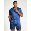 Ekouaer Mens Silk Satin Pajamas Set, Short Sleeve Sleepwear Lightweight Button Up Lounge Pjs Set with Pockets S-4XL(Navy Blue)