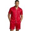 Ekouaer Mens Silk Satin Pajamas Set, Short Sleeve Sleepwear Lightweight Button Up Lounge Pjs Set with Pockets S-4XL(Red)