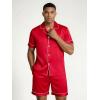Ekouaer Mens Silk Satin Pajamas Set, Short Sleeve Sleepwear Lightweight Button Up Lounge Pjs Set with Pockets S-4XL(Red)