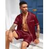 Ekouaer Mens Silk Satin Pajamas Set, Short Sleeve Sleepwear Lightweight Button Up Lounge Pjs Set with Pockets S-4XL(Red Diamond Pattern)