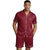 Ekouaer Mens Silk Satin Pajamas Set, Short Sleeve Sleepwear Lightweight Button Up Lounge Pjs Set with Pockets S-4XL(Red Diamond Pattern)