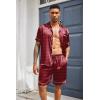 Ekouaer Mens Silk Satin Pajamas Set, Short Sleeve Sleepwear Lightweight Button Up Lounge Pjs Set with Pockets S-4XL(Red Diamond Pattern)