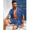 Ekouaer Mens Silk Satin Pajamas Set, Short Sleeve Sleepwear Lightweight Button Up Lounge Pjs Set with Pockets S-4XL(Slate Blue)