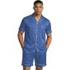 Ekouaer Mens Silk Satin Pajamas Set, Short Sleeve Sleepwear Lightweight Button Up Lounge Pjs Set with Pockets S-4XL(Slate Blue)