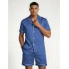 Ekouaer Mens Silk Satin Pajamas Set, Short Sleeve Sleepwear Lightweight Button Up Lounge Pjs Set with Pockets S-4XL(Slate Blue)