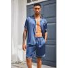 Ekouaer Mens Silk Satin Pajamas Set, Short Sleeve Sleepwear Lightweight Button Up Lounge Pjs Set with Pockets S-4XL(Slate Blue)