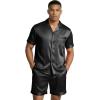 Ekouaer Mens Silk Satin Pajamas Set, Short Sleeve Sleepwear Lightweight Button Up Lounge Pjs Set with Pockets S-4XL(Solid Black)