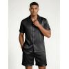 Ekouaer Mens Silk Satin Pajamas Set, Short Sleeve Sleepwear Lightweight Button Up Lounge Pjs Set with Pockets S-4XL(Solid Black)