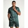 Ekouaer Mens Silk Satin Pajamas Set, Short Sleeve Sleepwear Lightweight Button Up Lounge Pjs Set with Pockets S-4XL(Teal)