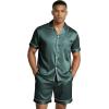 Ekouaer Mens Silk Satin Pajamas Set, Short Sleeve Sleepwear Lightweight Button Up Lounge Pjs Set with Pockets S-4XL(Teal)