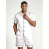 Ekouaer Mens Silk Satin Pajamas Set, Short Sleeve Sleepwear Lightweight Button Up Lounge Pjs Set with Pockets S-4XL(White)