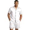 Ekouaer Mens Silk Satin Pajamas Set, Short Sleeve Sleepwear Lightweight Button Up Lounge Pjs Set with Pockets S-4XL(White)