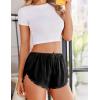 Ekouaer Womens Satin Pajama Shorts Side Slit Silk PJ Shorts Ruffled Lounge Bottoms Sleep shorts(Black)