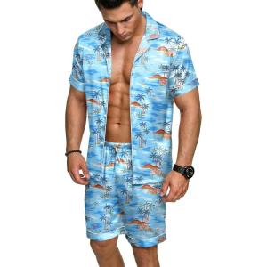 Ekouaer Mens Silk Satin Pajamas Set, Short Sleeve Sleepwear Lightweight Button Up Lounge Pjs Set with Pockets S-4XL(Serene Blue)