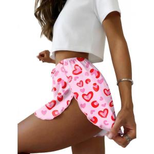 Ekouaer Womens Satin Pajama Shorts Side Slit Silk PJ Shorts Ruffled Lounge Bottoms Sleep shorts(Heart Leopard)