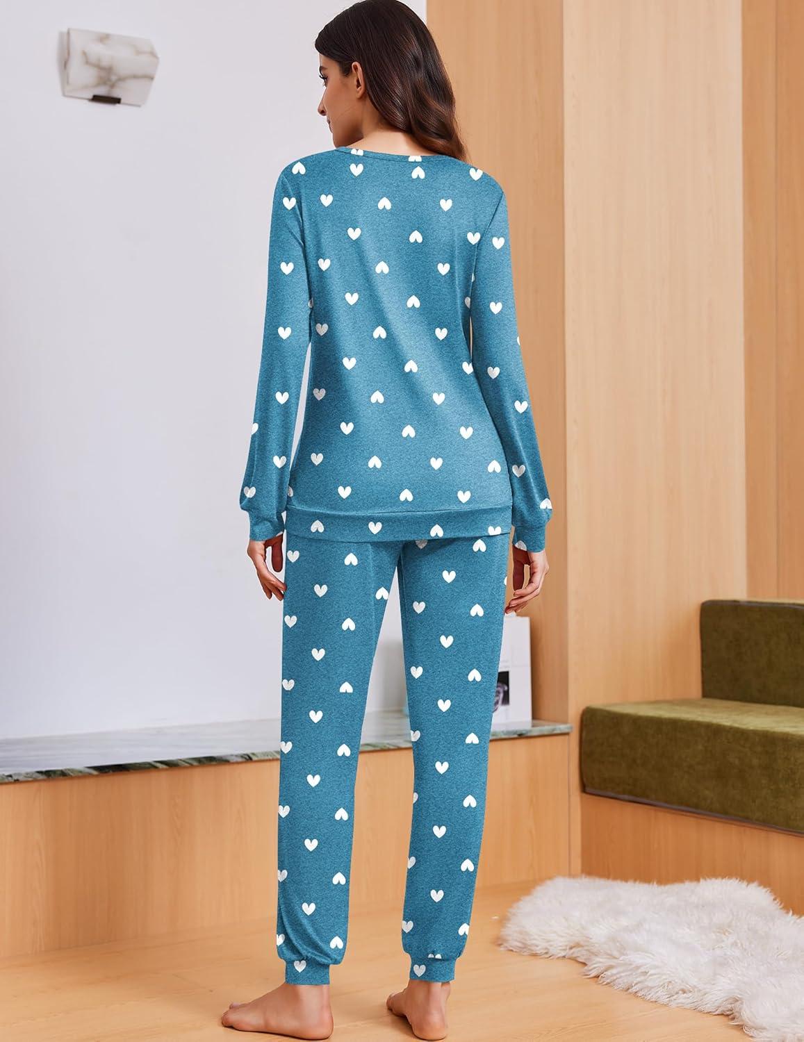 imageEkouaer Womens Pajama Sets Cute Long Sleeve Pjs with Jogger Pants Soft Sleepwear Valentines Pajamas for Women Gifts XSXXLGreenwhite Heart