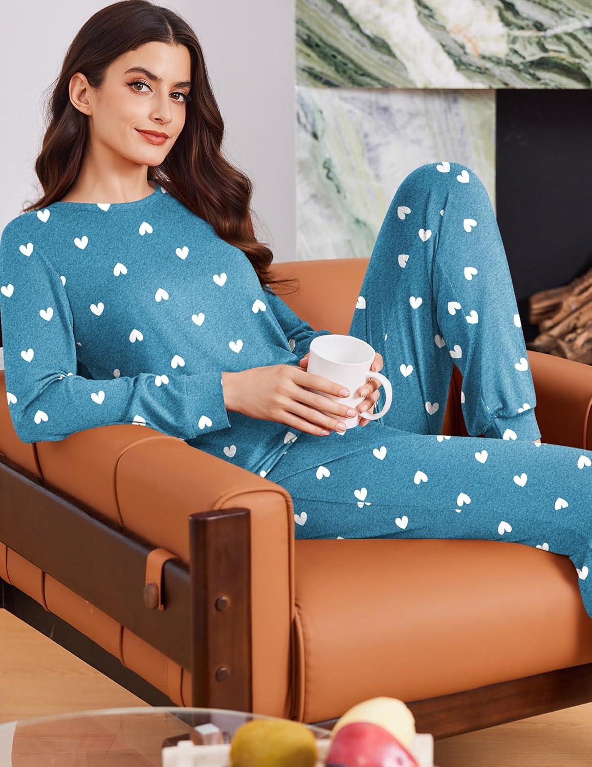 imageEkouaer Womens Pajama Sets Cute Long Sleeve Pjs with Jogger Pants Soft Sleepwear Valentines Pajamas for Women Gifts XSXXLGreenwhite Heart