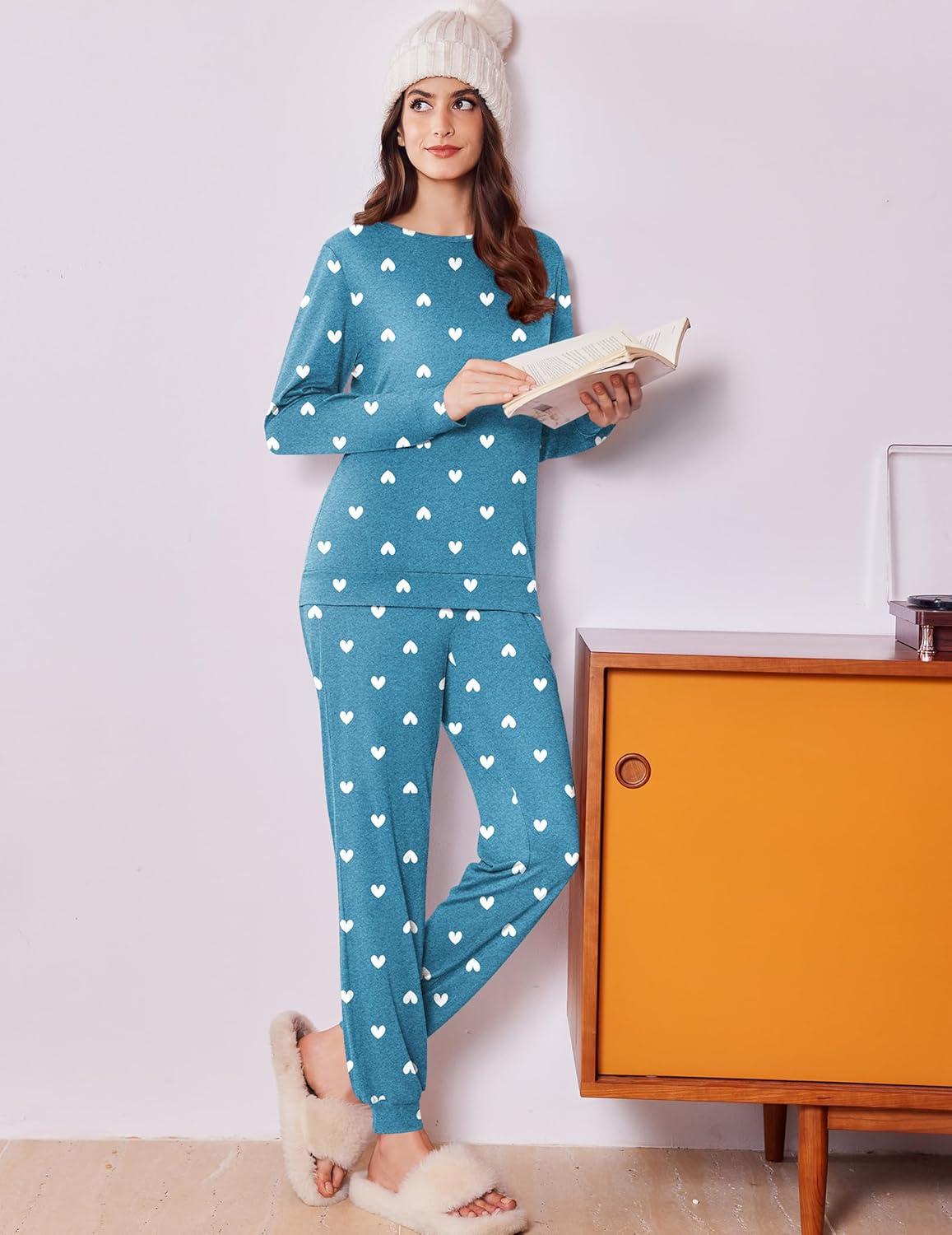 imageEkouaer Womens Pajama Sets Cute Long Sleeve Pjs with Jogger Pants Soft Sleepwear Valentines Pajamas for Women Gifts XSXXLGreenwhite Heart