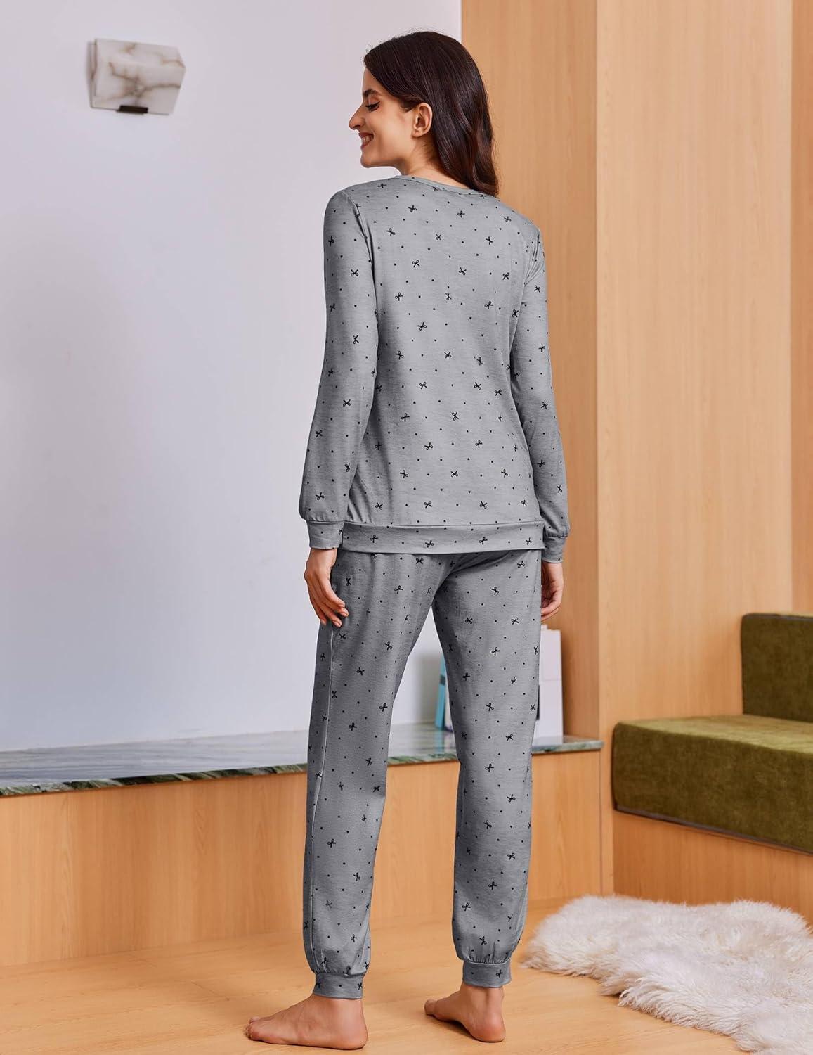 imageEkouaer Womens Pajama Sets Cute Long Sleeve Pjs with Jogger Pants Soft Sleepwear Valentines Pajamas for Women Gifts XSXXLGreybow Heart