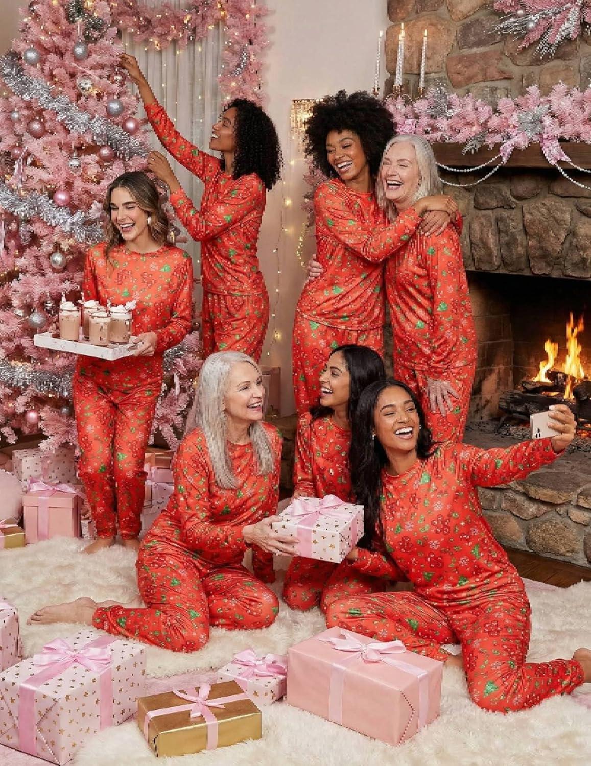 imageEkouaer Womens Pajama Sets Cute Long Sleeve Pjs with Jogger Pants Soft Sleepwear Valentines Pajamas for Women Gifts XSXXLRedchristmas Print