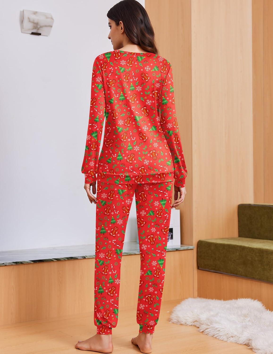 imageEkouaer Womens Pajama Sets Cute Long Sleeve Pjs with Jogger Pants Soft Sleepwear Valentines Pajamas for Women Gifts XSXXLRedchristmas Print
